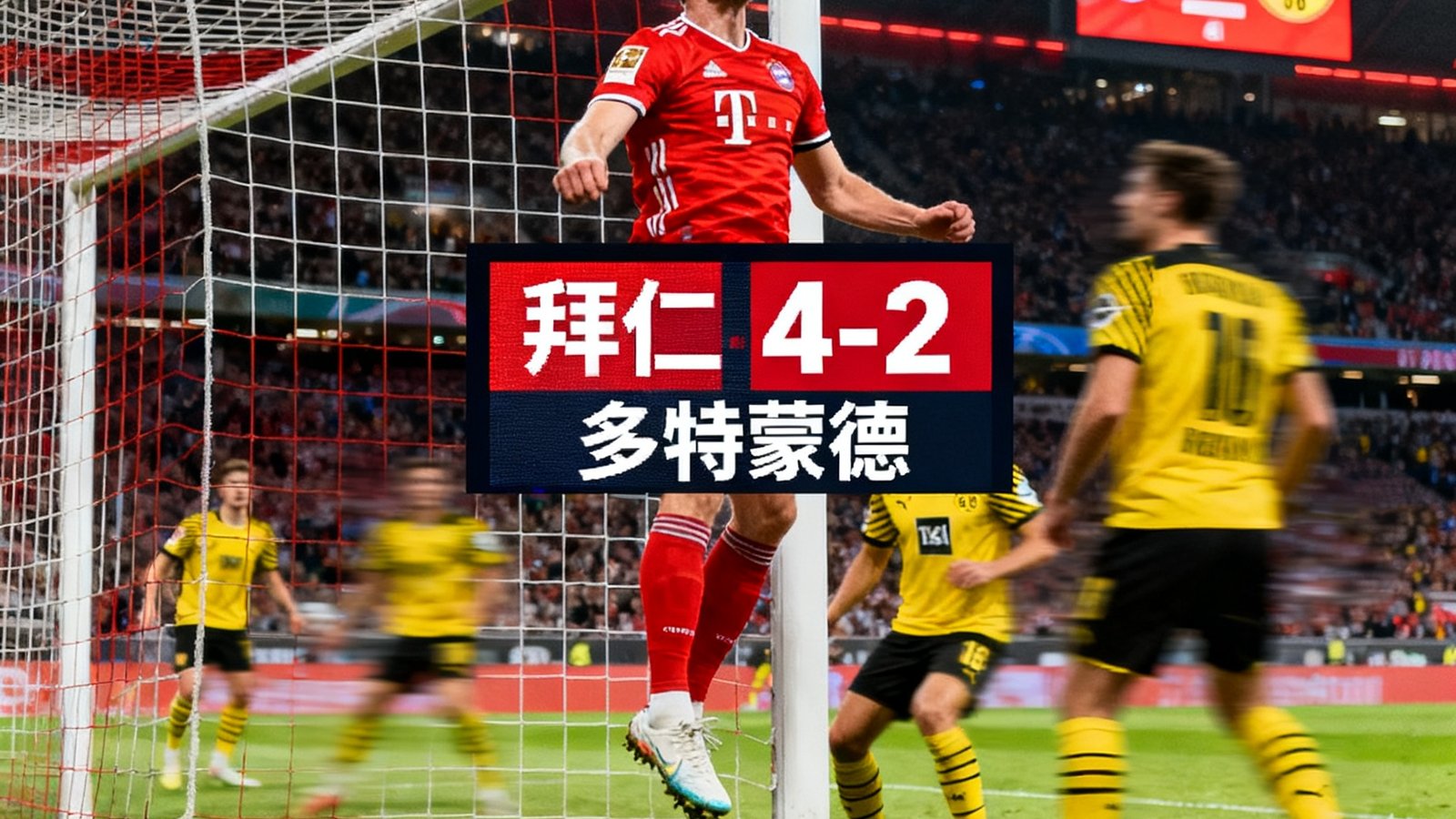德甲拜仁4-2多特蒙德，凯恩接基米希角球头球破门，比分改写为3-1